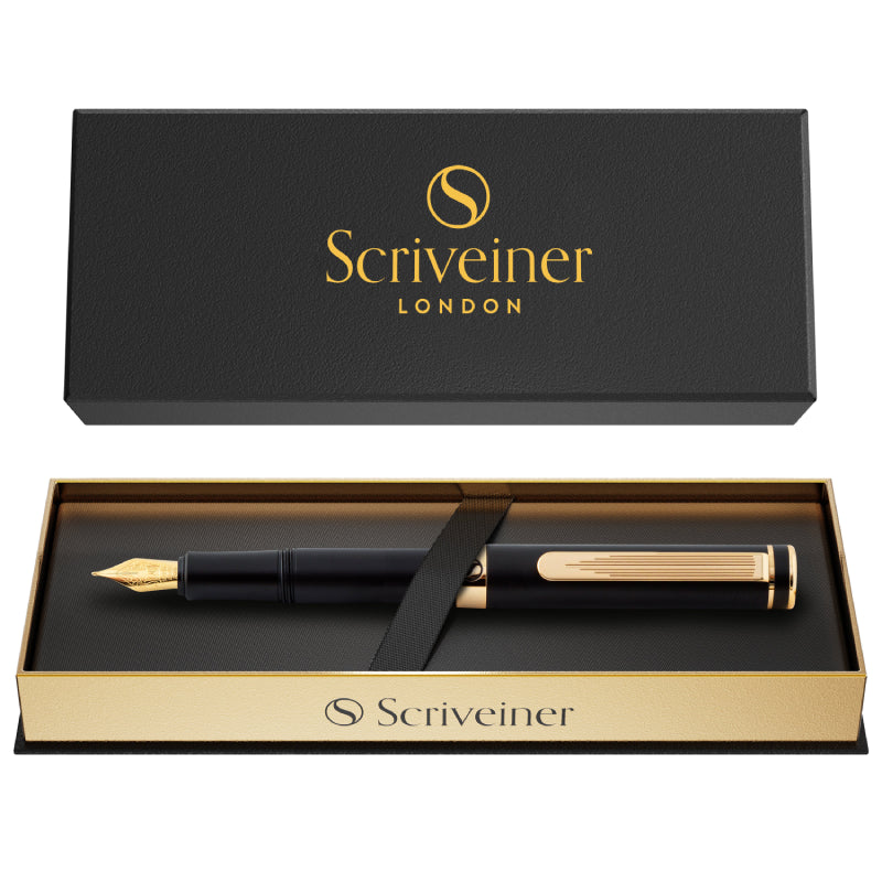 Scriveiner Pocket Pen Black Gold Fountain Pen - Medium Nib