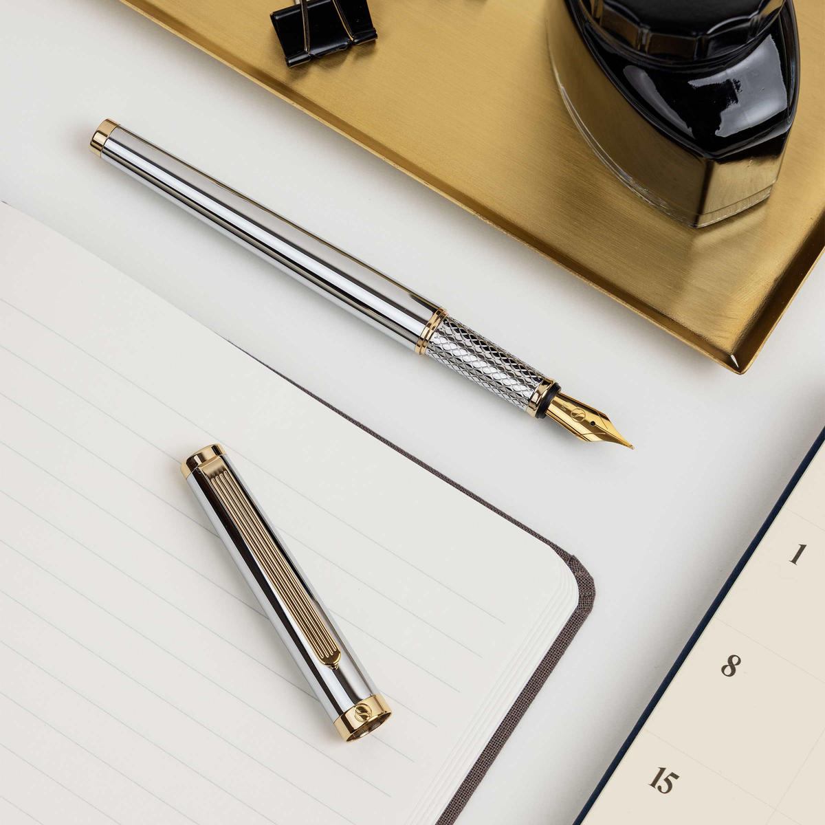 Scriveiner Premium Daily Silver Gold Fountain Pen (Medium Nib)