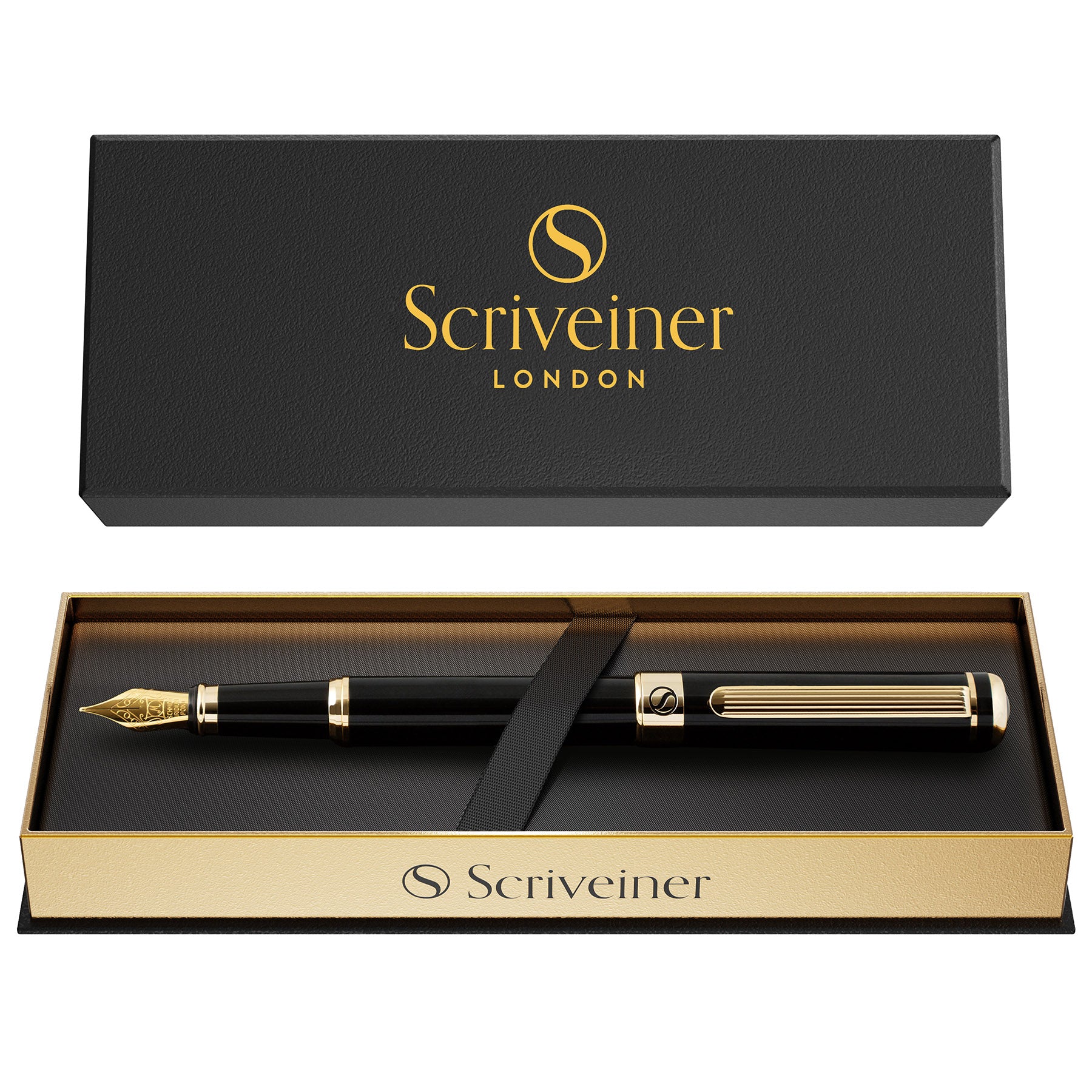 Scriveiner Klassischer Schwarzlackierter Füllfederhalter - Extra Feine Spitze