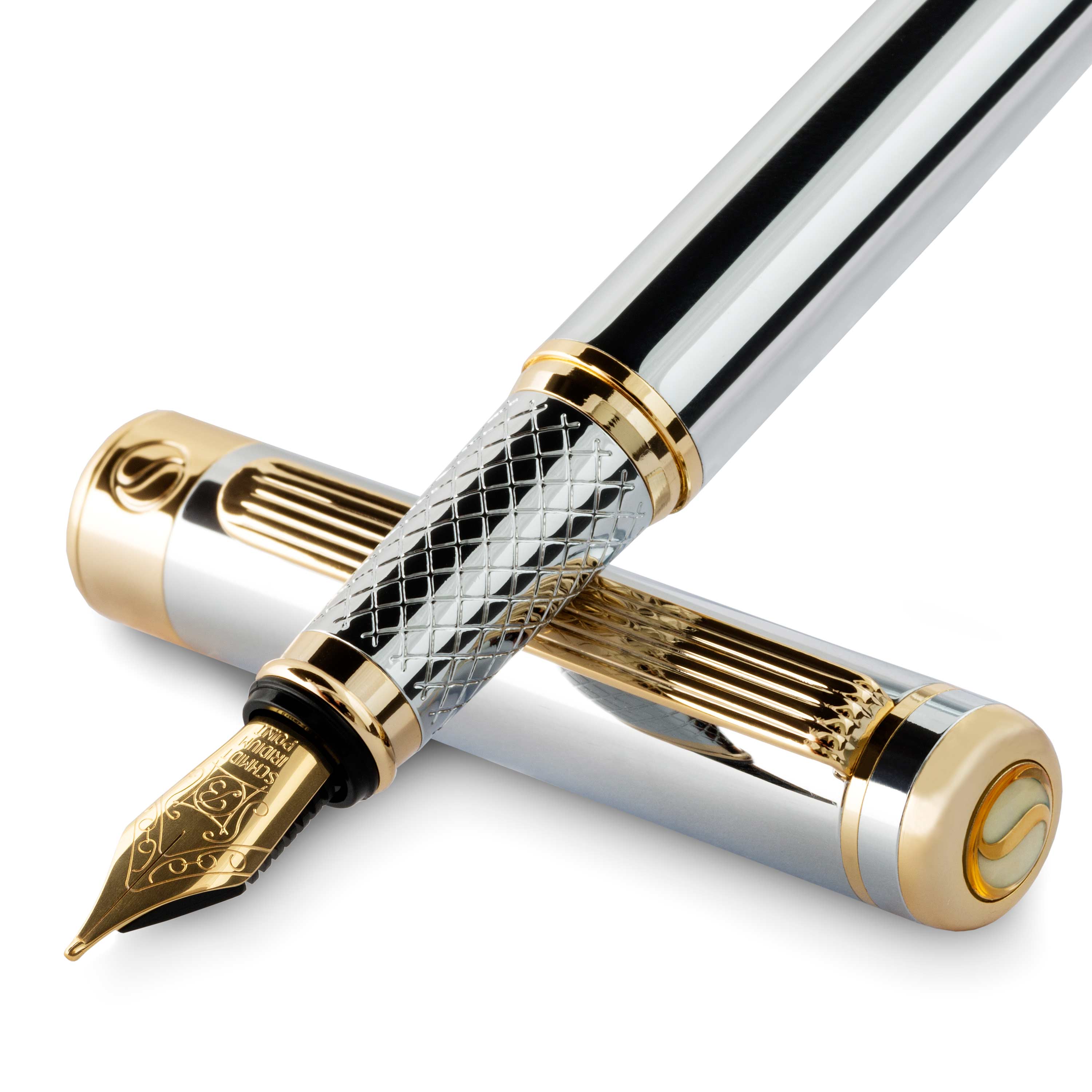 Stylo-plume classique Scriveiner chrome argenté - Pointe large