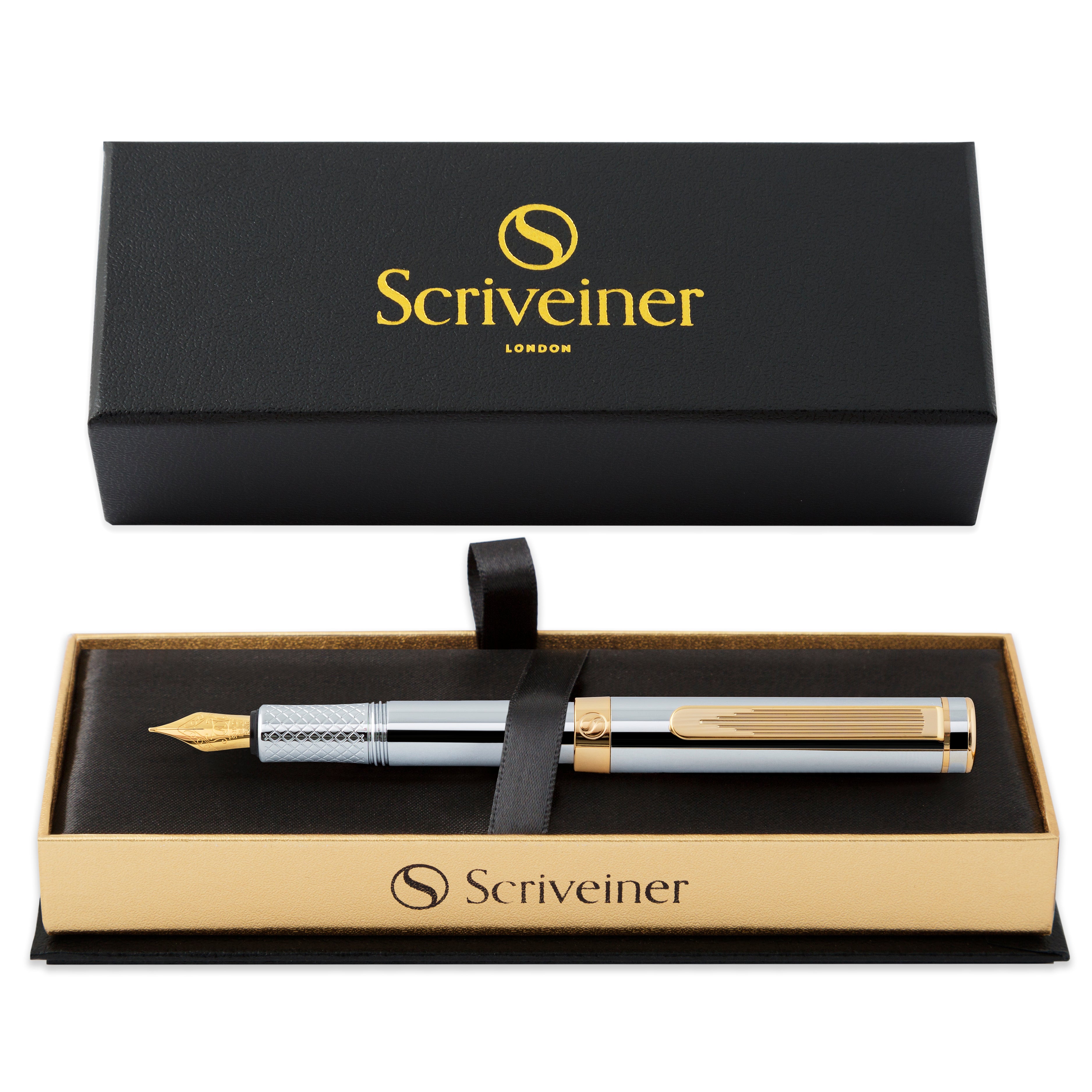 Scriveiner Pocket Pen Silver Gold Fountain Pen - Medium Nib