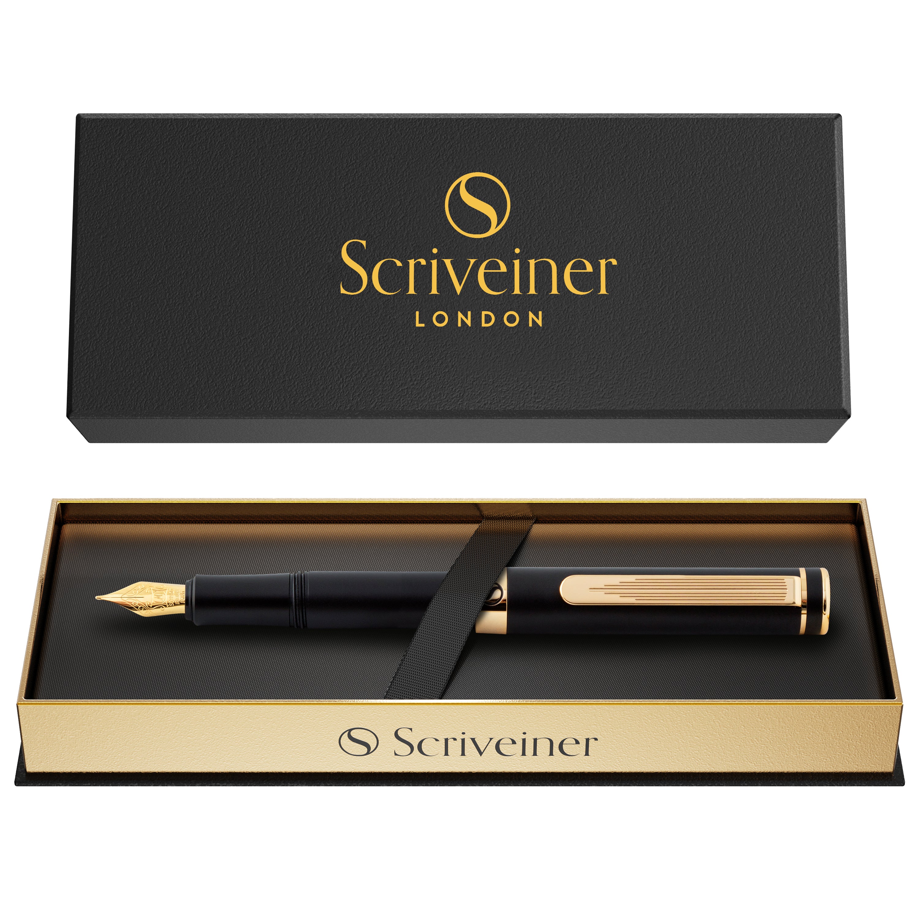 Scriveiner Pocket Pen Black Gold Fountain Pen - Fine Nib