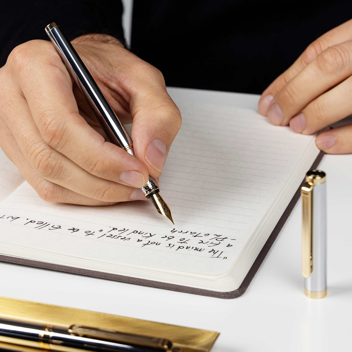 Scriveiner Premium Daily Silver Gold Fountain Pen (Medium Nib)