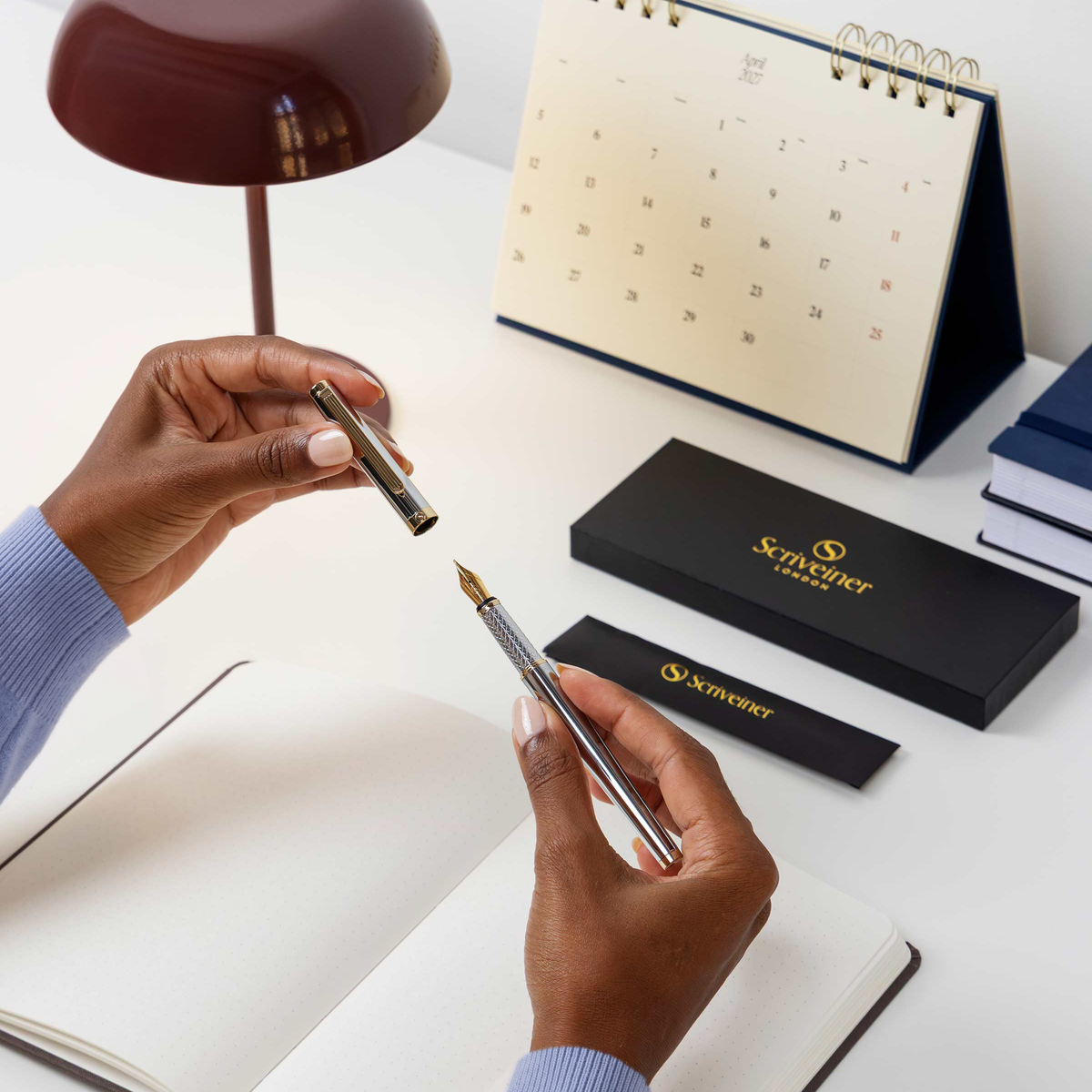 Scriveiner Premium Daily Silver Gold Fountain Pen (Medium Nib)