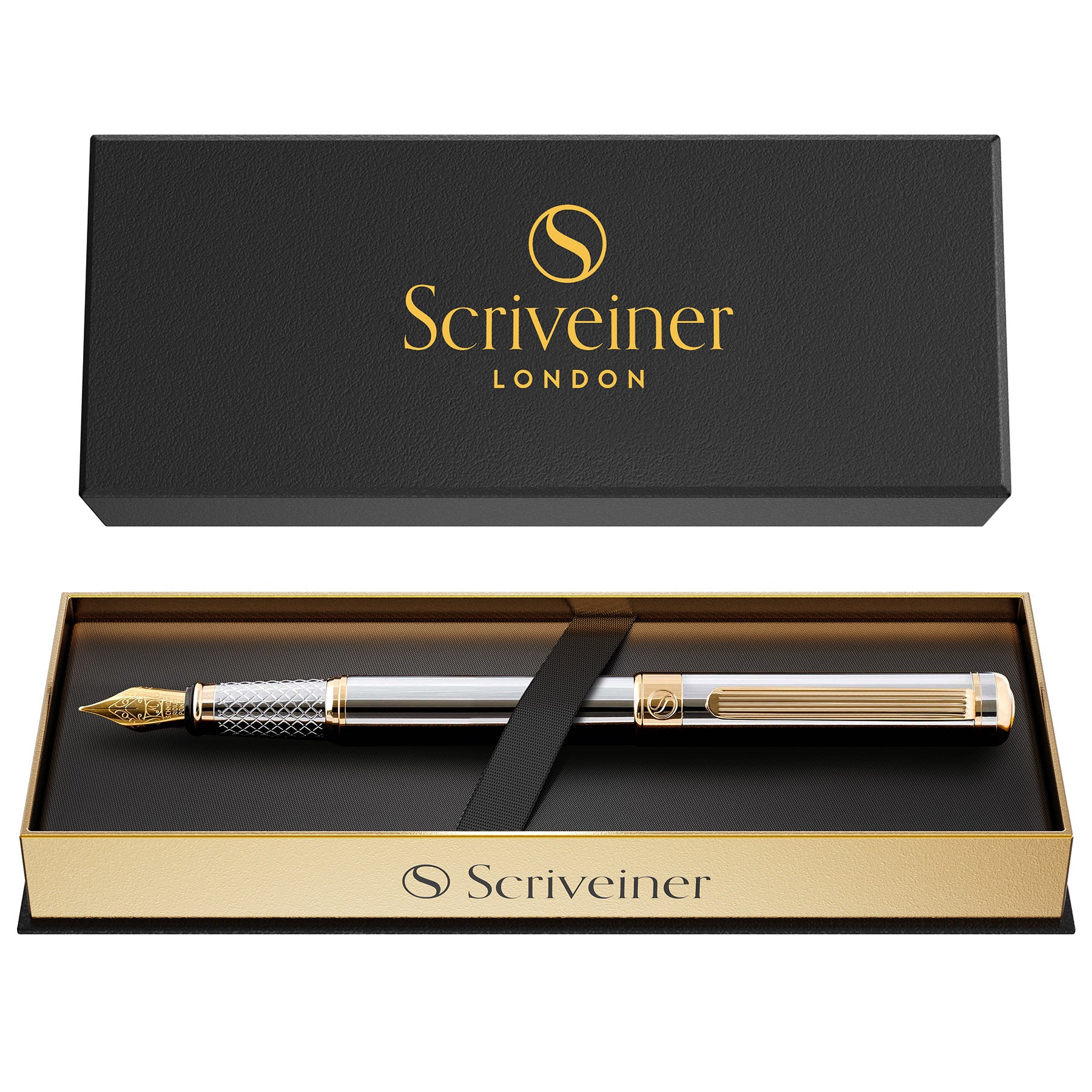 Stylo-plume classique Scriveiner chrome argenté - Pointe fine