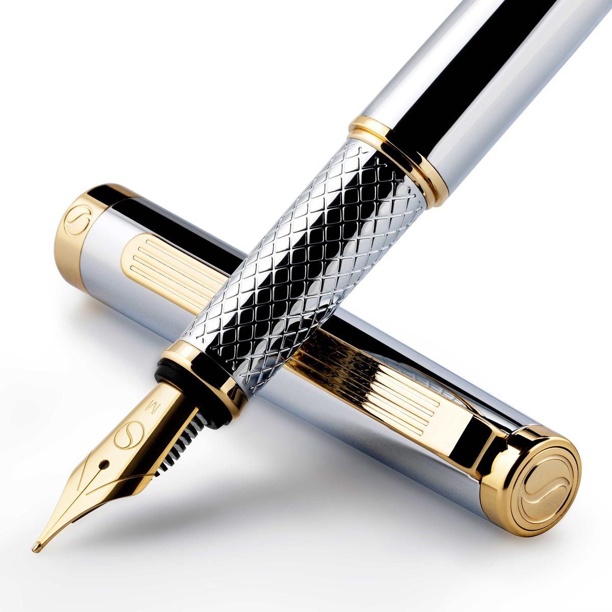 Scriveiner Premium Daily Silver Gold Fountain Pen (Fine Nib)
