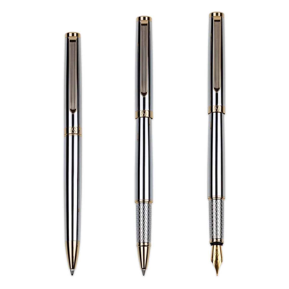 Scriveiner Premium Daily Silver Gold Fountain Pen (Fine Nib)